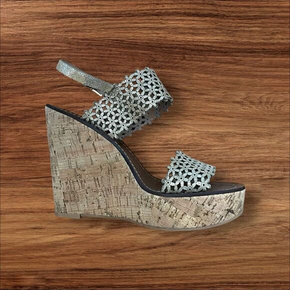 Tory Burch Floral Perforated 125mm Wedge Sandal Natural Blush size 9 - Picture 4 of 13